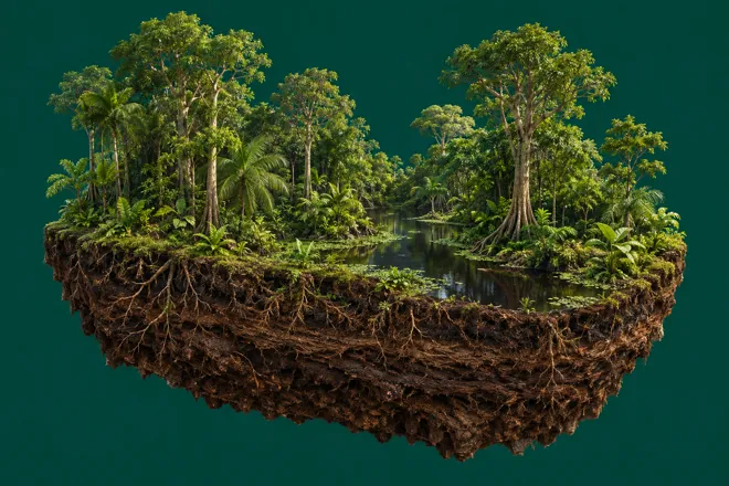 Ilustrasi konseptual hutan rawa gambut